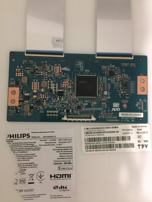 tcon t430qvn01.0 43t03-c00 ts-5543t03c01 panel tpt430h3-qvn01.u lva430qvn01ar02h0x tv philips 43pus6262/12