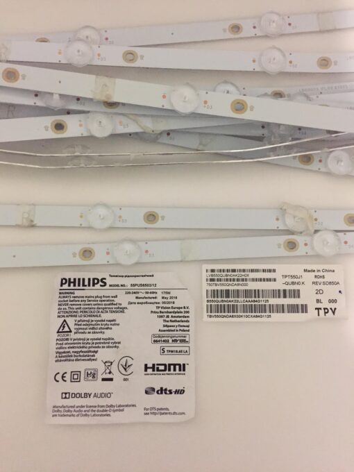 Kit tiras led lb55073 v1_02 81075 lb55073 v0_01 81075 b33fdm01l panel tpt550j1-qubn0.k tv philips 55pus6503/12 - Imagen 2