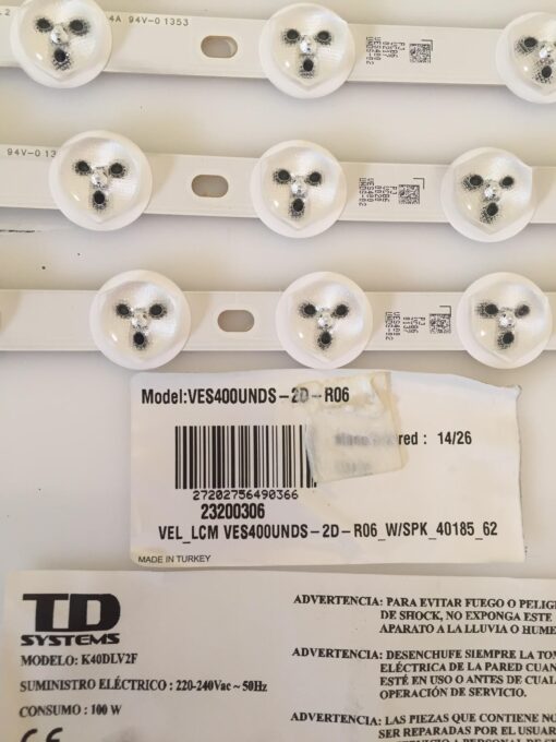 Kit de Tiras led 17db05b 17db05a panel ves400unds-2d-r06 extraido de tv id systems k40dlv2f