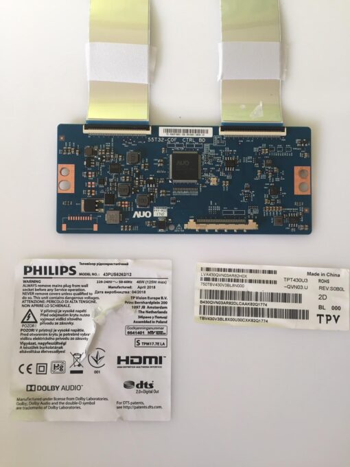 tcon 55t32-c0f ts-5543t10c03-7cs-d5100000-04538-03 panel tpt430u3-qvn03.u philips 43pus6262/12