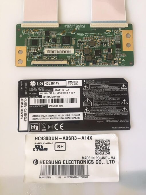 tcon board hv430fhb-n4d 47-6021124 hv430fhbn4e44 panel hc430dun-absr3-a14x eaj64227801 extraido de lg 43lj614v