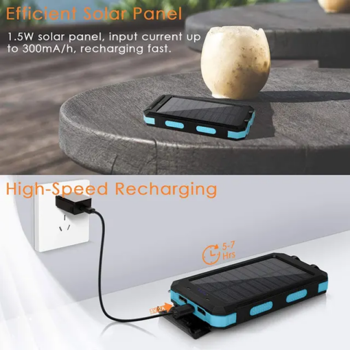 Cargador Solar WaterProof y batería portatil de 20000 mah con luz y dos puertos USB para movil y tablet - Imagen 3