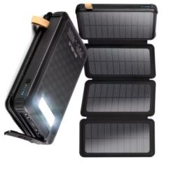 Cargador solar banco de energía 20000mAh 4 paneles solares, linterna y carga inteligente
